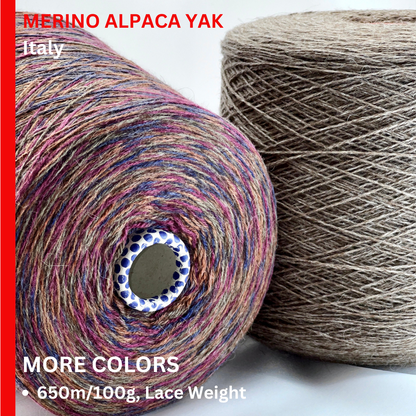 Alpaca Yak Wool Yarn, ASTRO, Premium Italian Yarn by Profilo, Available in Balls and on Cones, Lace Weight, 550m/100g