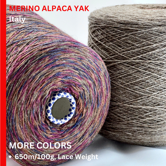 Alpaca Yak Wool Yarn, ASTRO, Premium Italian Yarn by Profilo, Available in Balls and on Cones, Lace Weight, 550m/100g