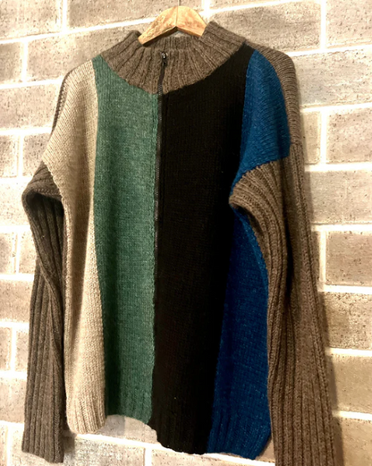 LOVE ACTUALLY Movie–Inspired Multicolor Full-Zip Turtleneck Cardigan, Handmade Custom Knit Sweater, Vintage-Style Made-to-Order Gift