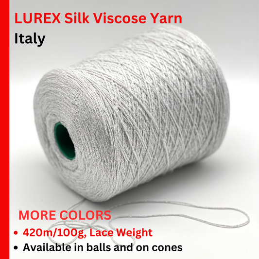 Lurex Silk Viscose CABLE Yarn, BIKINI, Luxury Italian Yarn by RiGo, Party Yarn, Sold in Balls or on Cones, Fingering Weight - 420m/100g