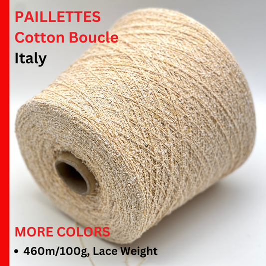 PAILLETTES Cotton BOUCLE Yarn, KIR, Premium Italian Yarn by Lanificio Dell'Olivo, Sold in Balls or on Cones, Lace Weight, 460m/100g (503y/3.52oz)