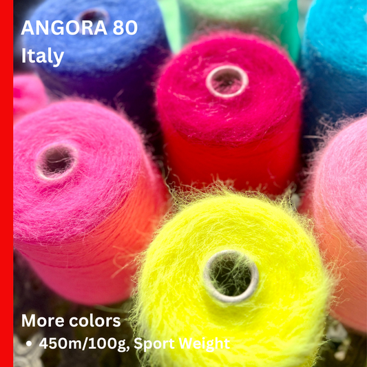 Angora 80 Yarn, CHIARA, Ultra Soft Luxury Italian Yarn by FILCOM, Available in Balls and on Cones, Sport Weight, 450m/100g (492y/3.52oz)