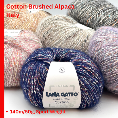Lana Gatto Cortina 56 percent Cotton 30 percent Superfine Alpaca sport weight Italian yarn with lurex from iDOKNiT
