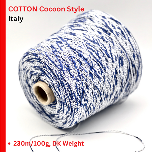 Cotton Fantasy Cocoon Effect Yarn, CACCIUCCO, Premium Italian Yarn by New Mill, Available in Balls and on Cone, DK Weight, 230m/100g (251y/2.52oz)