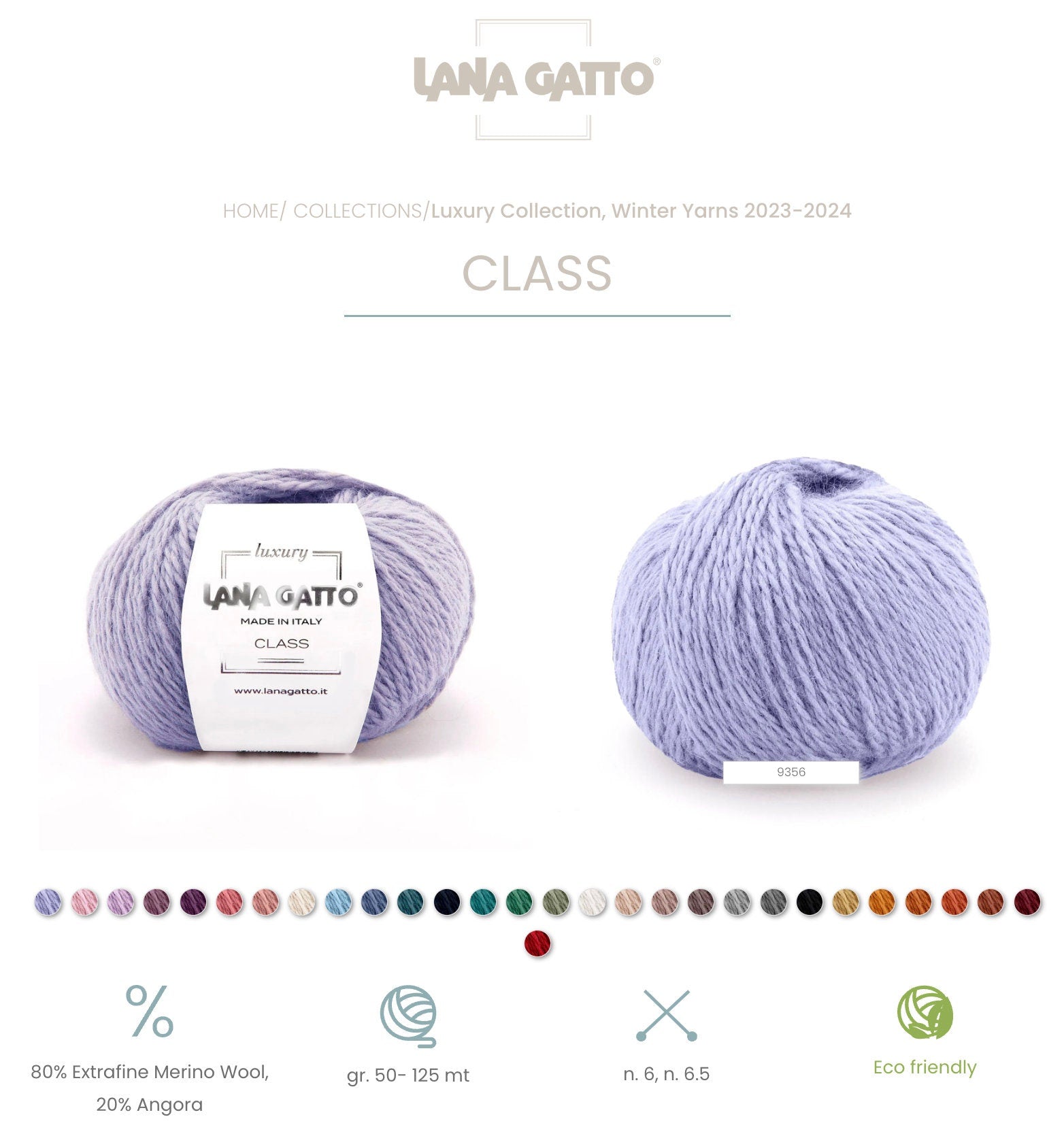 Lana Gatto CLASS Merino Angora yarn 50g ball in Aran weight, Italian luxury wool.