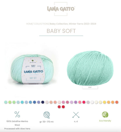 lana gatto baby soft print merino yarn italy aloe vera
soft baby yarn extrafine merino solids and prints 170m 50g
luxury italian baby yarn lana gatto soft merino knitting yarn
gentle merino yarn for baby garments and soft knitwear
lana gatto baby soft yarn texture close up