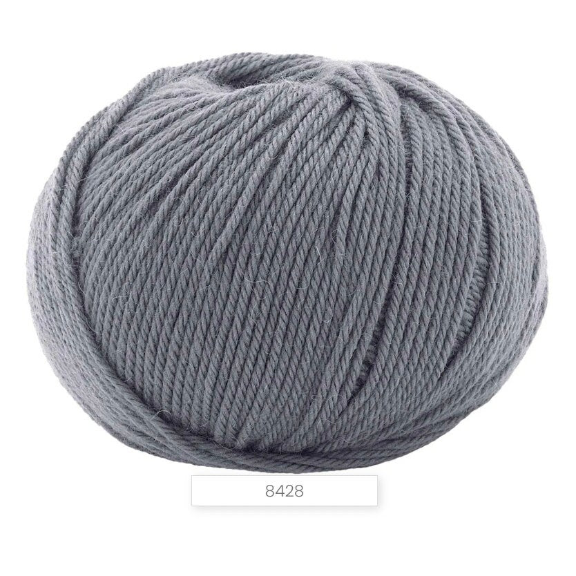 Gray skein of yarn on a white background