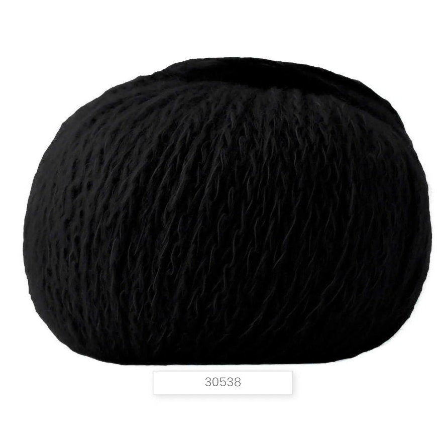 Black yarn ball on a white background