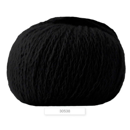 Black yarn ball on a white background