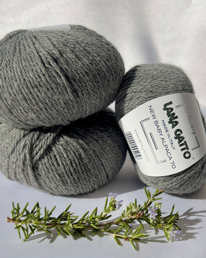 Luxurious iDOKNiT Italian yarn blend of 70% Baby Alpaca and 30% Extrafine Merino Wool in DK weight, featuring a soft halo and plush texture for elegant knitwear.