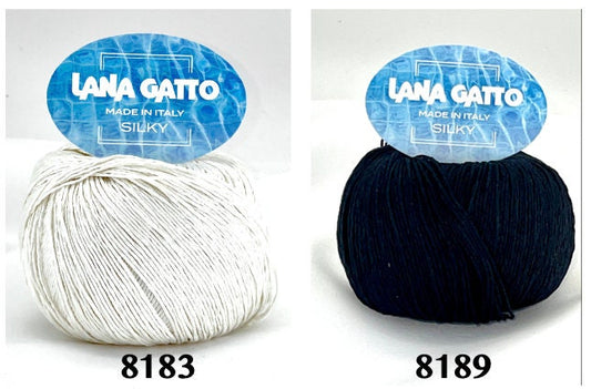 Lana Gatto SILKY pure silk yarn Italian fingering yarn
Luxury silk yarn for elegant summer knitwear and shawls
Close up of SILKY yarn showing smooth plied silk texture
Italian pure silk yarn with elegant sheen and drape
Soft breathable silk yarn for luxury knitting projects