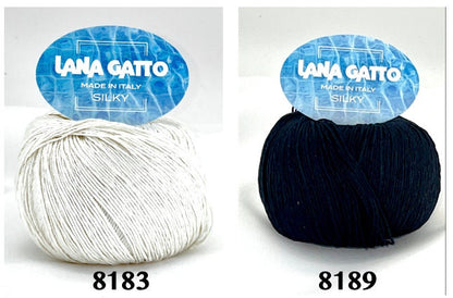 Lana Gatto SILKY pure silk yarn Italian fingering yarn
Luxury silk yarn for elegant summer knitwear and shawls
Close up of SILKY yarn showing smooth plied silk texture
Italian pure silk yarn with elegant sheen and drape
Soft breathable silk yarn for luxury knitting projects