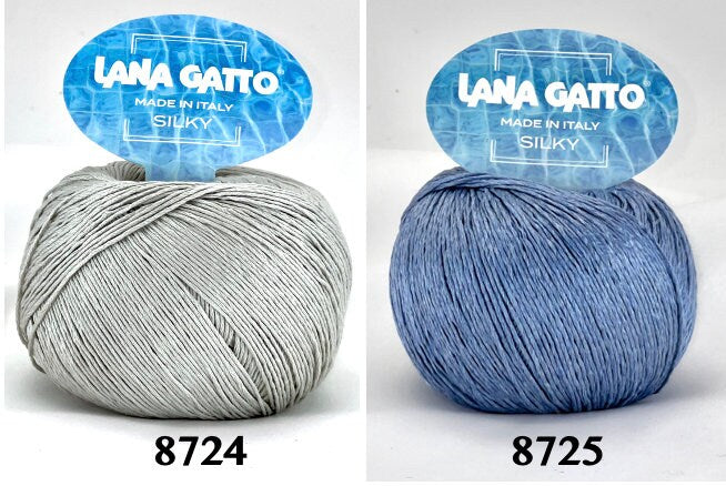 Lana Gatto SILKY pure silk yarn Italian fingering yarn
Luxury silk yarn for elegant summer knitwear and shawls
Close up of SILKY yarn showing smooth plied silk texture
Italian pure silk yarn with elegant sheen and drape
Soft breathable silk yarn for luxury knitting projects