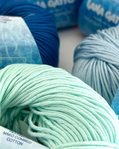 Lana Gatto Nuovo Jaipur 100% Egyptian Mako cotton worsted weight yarn from iDOKNiT. Smooth, premium Italian-spun fiber for luxury hand and machine knitting, 100m per 50g ball.