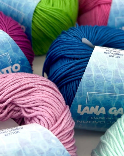 Lana Gatto Nuovo Jaipur 100% Egyptian Mako cotton worsted weight yarn from iDOKNiT. Smooth, premium Italian-spun fiber for luxury hand and machine knitting, 100m per 50g ball.