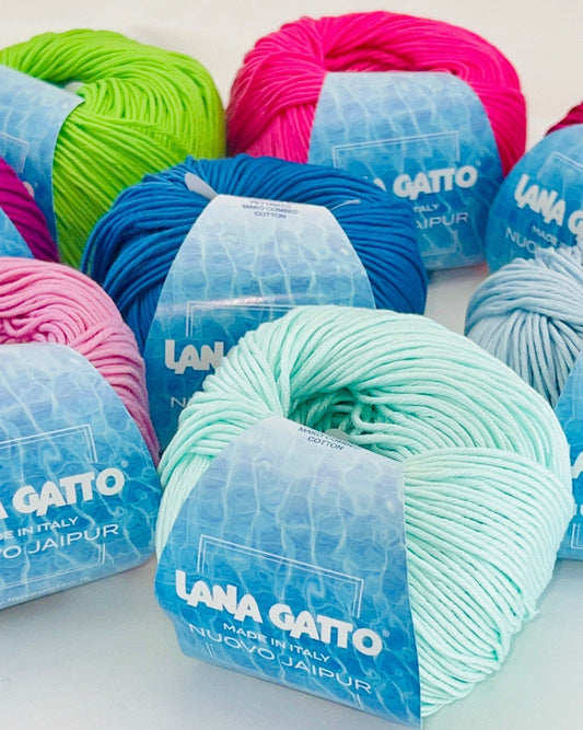 Lana Gatto Nuovo Jaipur 100% Egyptian Mako cotton worsted weight yarn from iDOKNiT. Smooth, premium Italian-spun fiber for luxury hand and machine knitting, 100m per 50g ball.