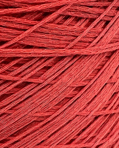 PARK MICRO cotton elastane chain yarn coral Italy
Italian stretch cotton yarn 900m per 100g
LE TRICOT coral chain yarn for tops dresses and crochet
Stretch lace weight cotton yarn close up texture detail
Italian cotton elastane yarn for machine knitting and fashion knitwear