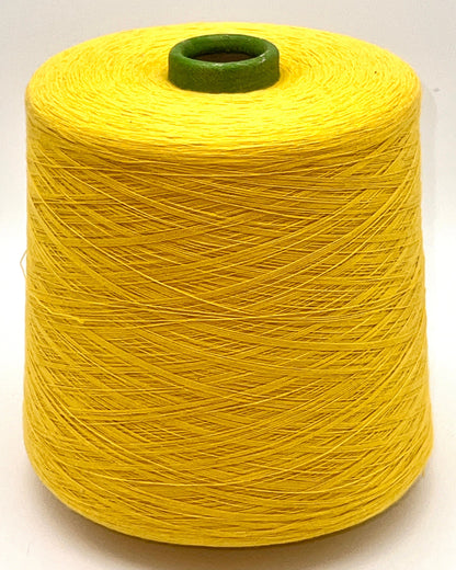 YUMA by Prisma Ricerche — sunflower yellow ecological lace-weight cable cotton yarn, shown on cone and in texture close-ups, available at iDOKNiT.