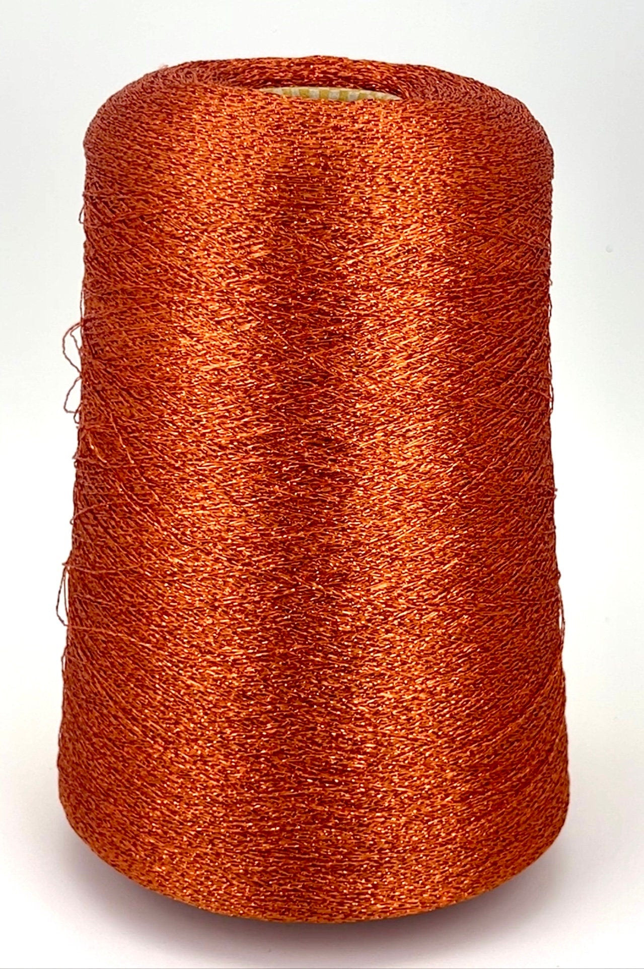 MISSONI DOMASO metallic lurex yarn cone in bright copper orange color, luxury Italian fashion-house yarn