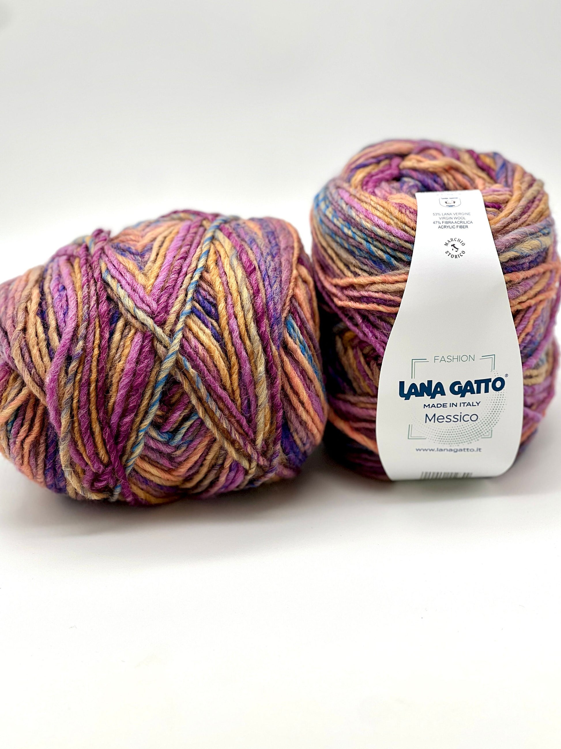Lana Gatto MESSICO wool acrylic Aran yarn made in Italy with printed color transitions for sweaters cardigans scarves hats and cozy winter knitwear