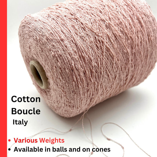 Cotton BOUCLE Yarn, Italy, Lace Weight, Available on Cone or in Balls, VARIOUS WEIGHTS