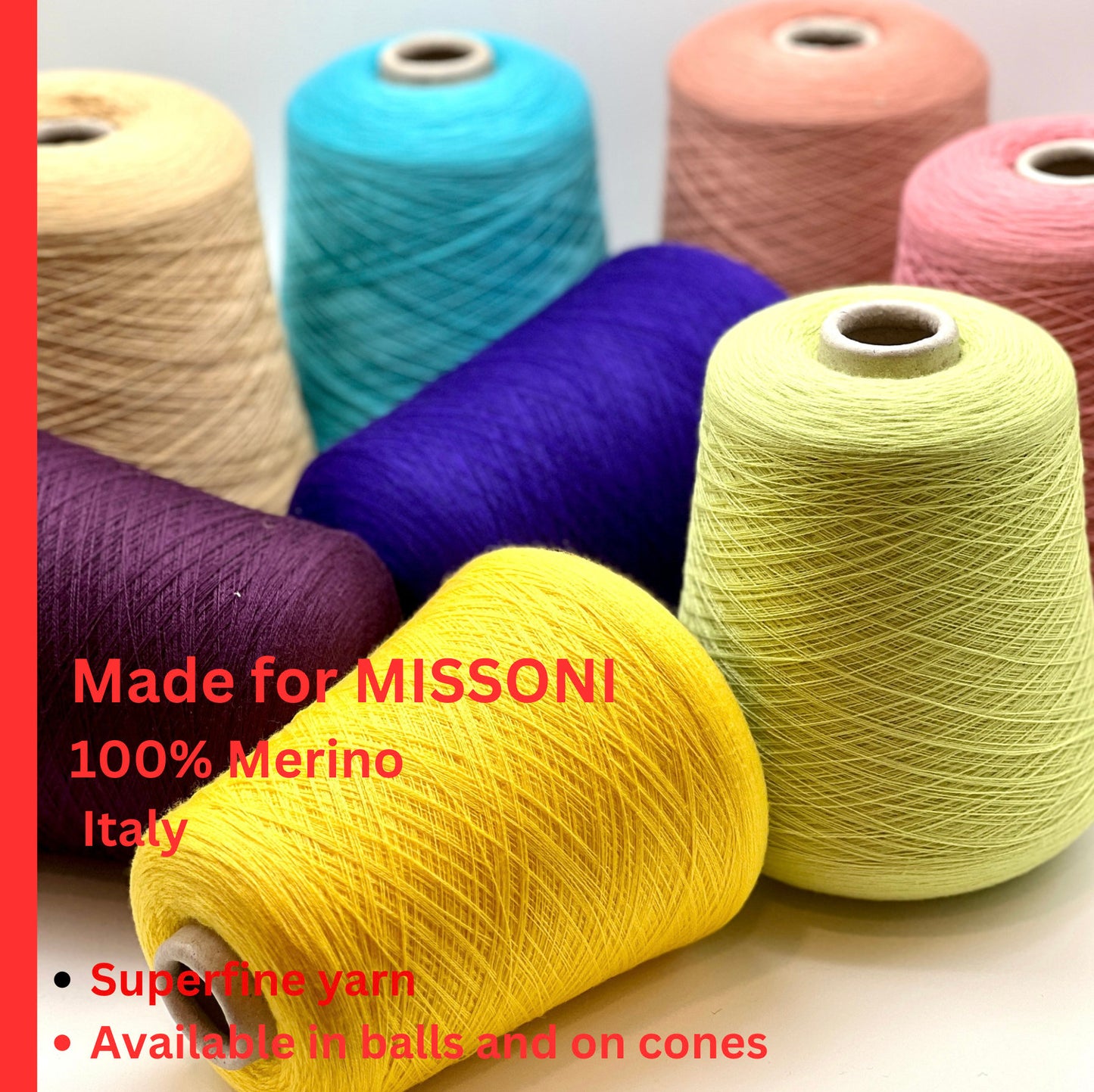 RARE FIND Merino Wool Yarn, Made for MISSONI, Luxury Italian Lace Weight Yarn, Balls or Cones, 1500m/100g
