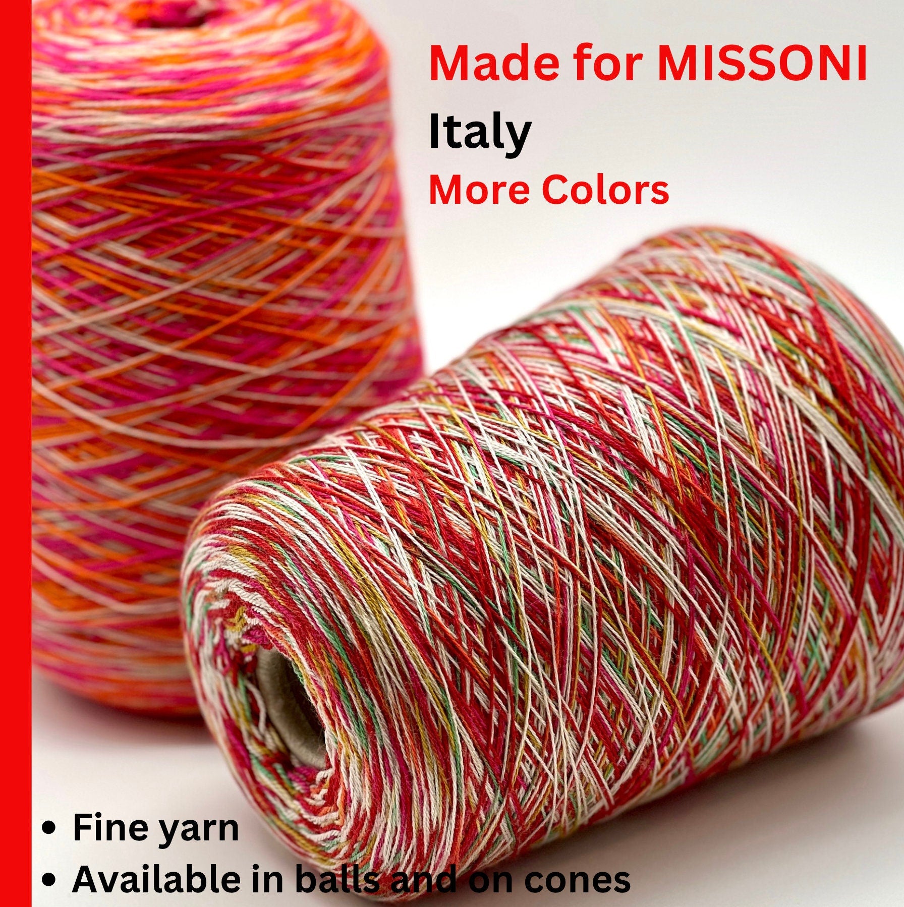 Luxury Italian merino wool yarn made for MISSONI
Fine weight merino yarn for luxury knitwear
Soft Italian merino wool yarn on cone
Designer quality merino yarn for sweaters and shawls
Luxury Italian fine gauge merino knitting yarn