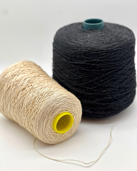 Exclusive iDOKNiT sport weight yarn, LINO by RI.Go Italy. 100% pure linen with an Nm 3200 count, providing 320m per 100g. Authentic Italian-made plant fiber curated by iDOKNiT in classic shades like 954 Black, 955 Beige, and 956 Navy Blue, ideal for durable, breathable summer hand or machine knitting.