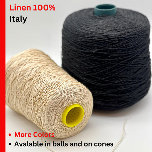 Exclusive iDOKNiT sport weight yarn, LINO by RI.Go Italy. 100% pure linen with an Nm 3200 count, providing 320m per 100g. Authentic Italian-made plant fiber curated by iDOKNiT in classic shades like 954 Black, 955 Beige, and 956 Navy Blue, ideal for durable, breathable summer hand or machine knitting.