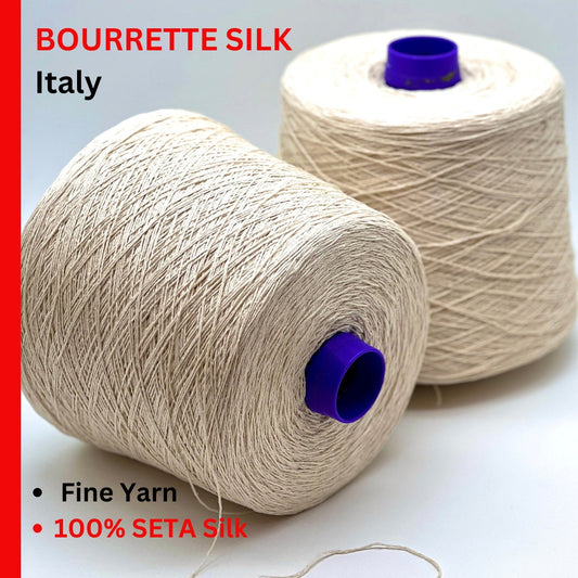 Filati Buratti BOURRETTE SILK 100% pure Italian bourette silk yarn with a matte rustic texture for luxury lace weight knitting and crochet at iDOKNiT.