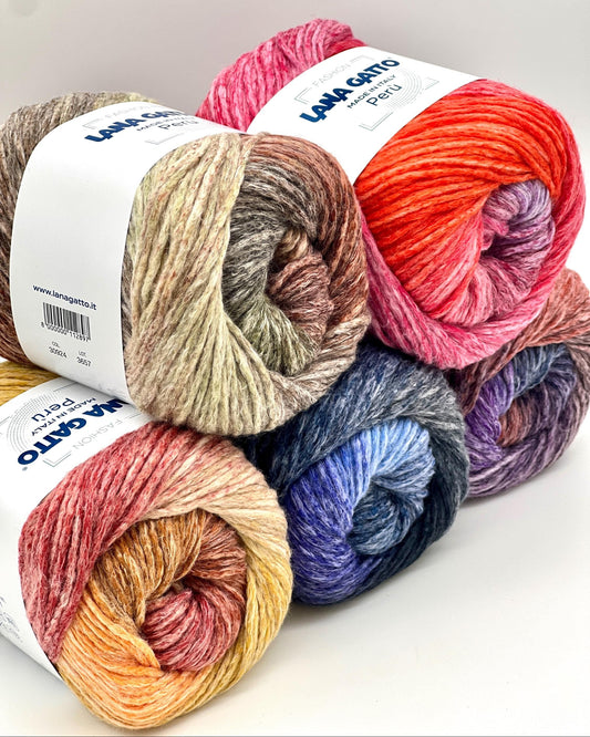 Lana Gatto Peru superwash wool cotton gradient yarn balls from iDOKNiT
