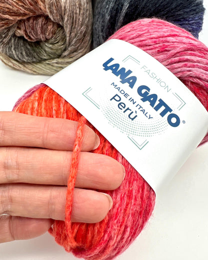Lana Gatto Peru superwash wool cotton gradient yarn balls from iDOKNiT