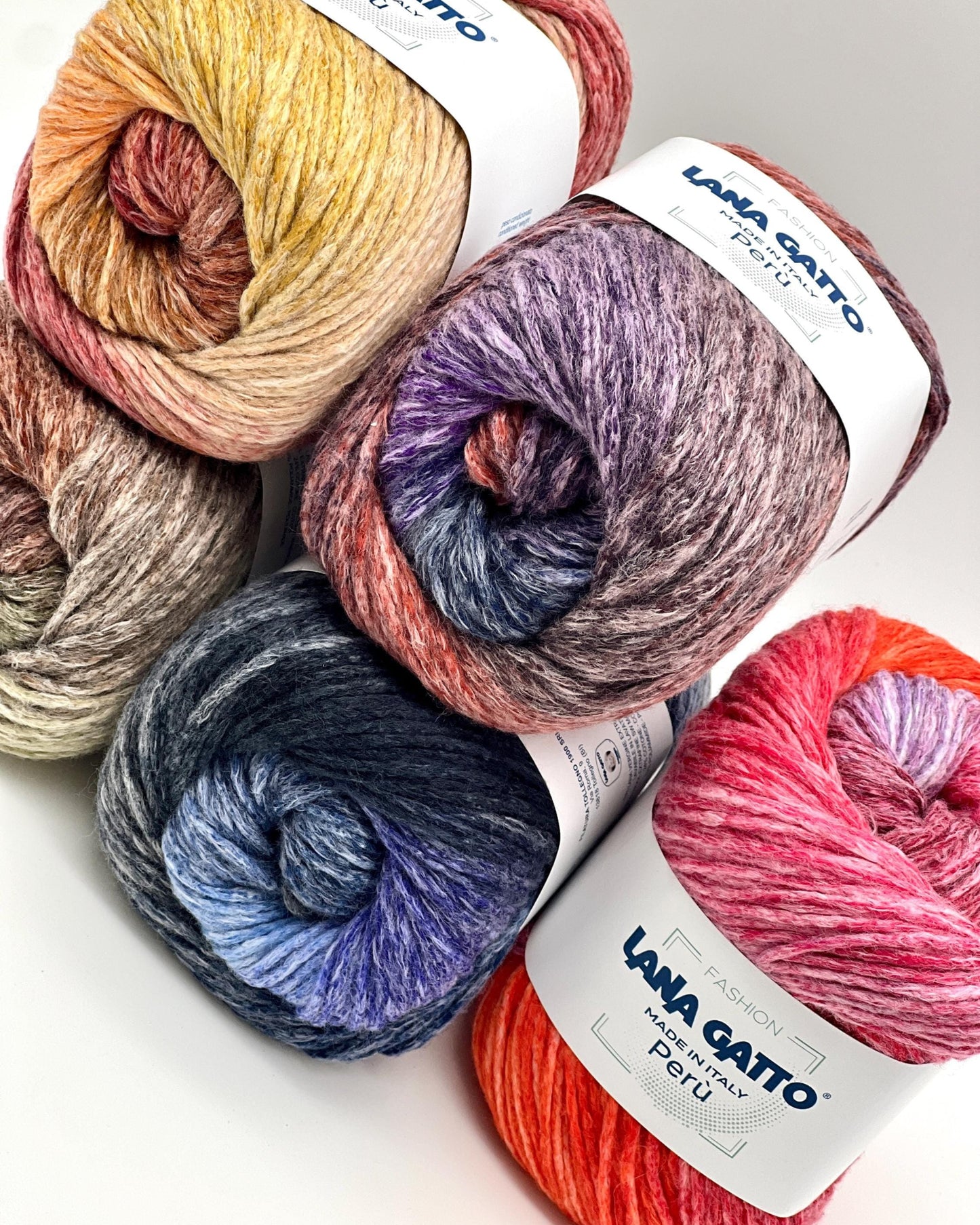 Lana Gatto Peru superwash wool cotton gradient yarn balls from iDOKNiT
