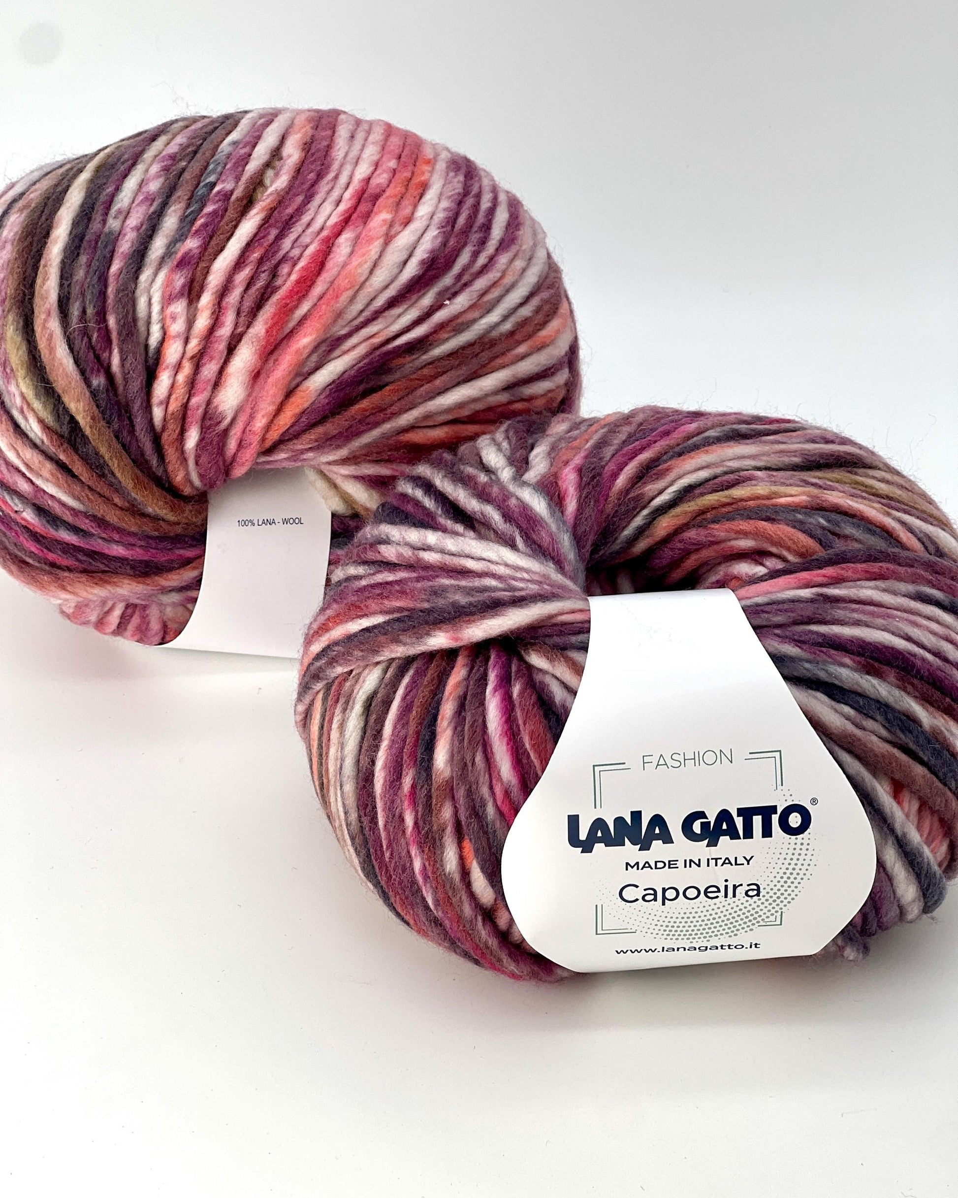 Lana Gatto Capoeira luxurious wool blend super bulky roving yarn from iDOKNiT. Lightweight fluffy Italian-spun multicolor gradient fiber from the Winter 2025 Limited Collection, 100m per 100g skein.