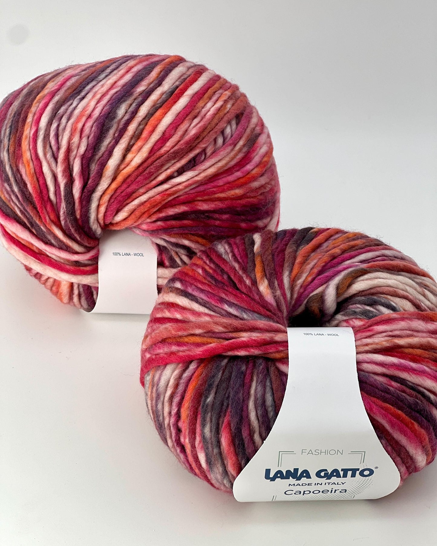 Lana Gatto Capoeira luxurious wool blend super bulky roving yarn from iDOKNiT. Lightweight fluffy Italian-spun multicolor gradient fiber from the Winter 2025 Limited Collection, 100m per 100g skein.