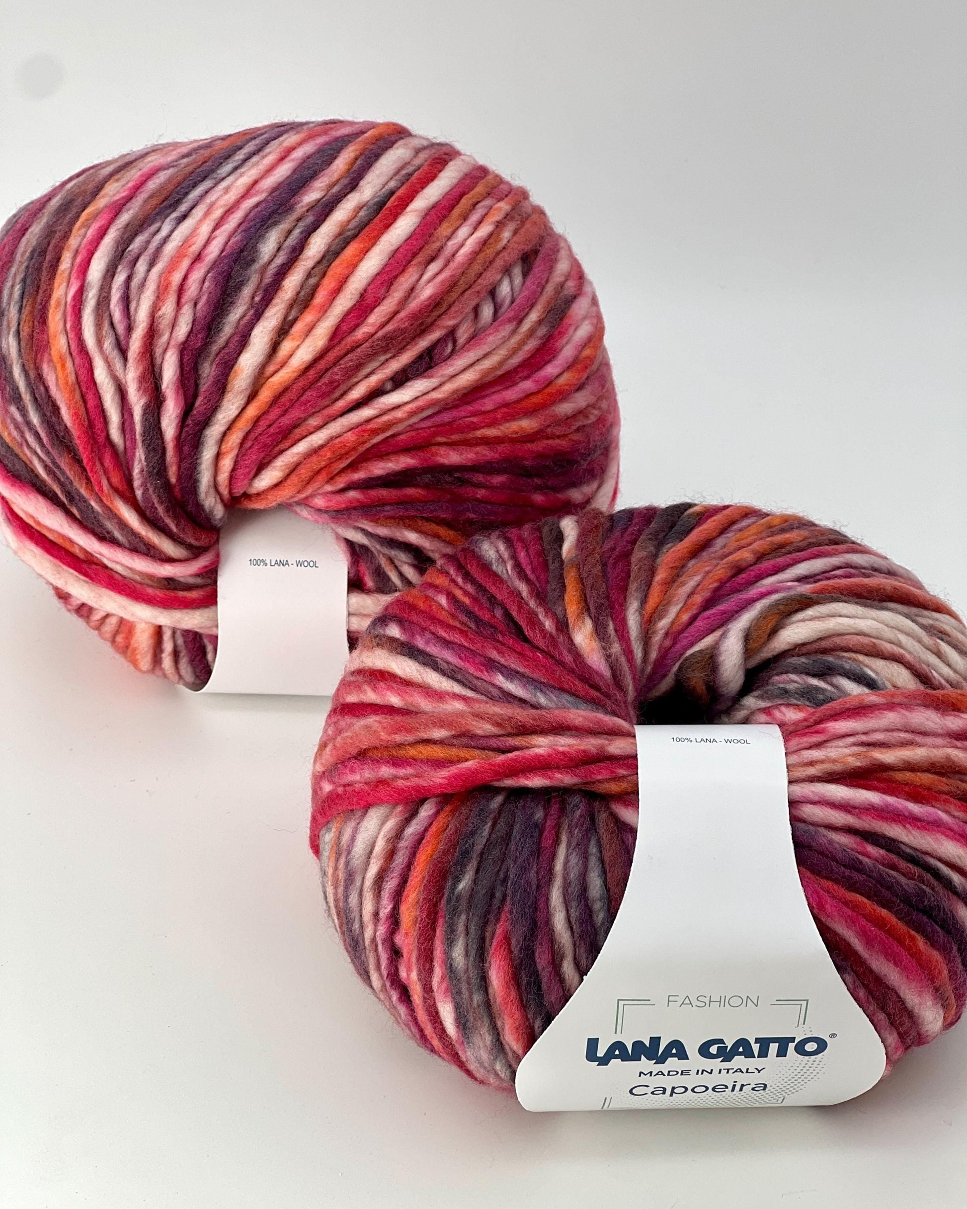 Lana Gatto Capoeira luxurious wool blend super bulky roving yarn from iDOKNiT. Lightweight fluffy Italian-spun multicolor gradient fiber from the Winter 2025 Limited Collection, 100m per 100g skein.