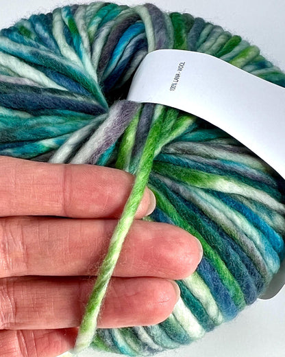 Lana Gatto Capoeira luxurious wool blend super bulky roving yarn from iDOKNiT. Lightweight fluffy Italian-spun multicolor gradient fiber from the Winter 2025 Limited Collection, 100m per 100g skein.