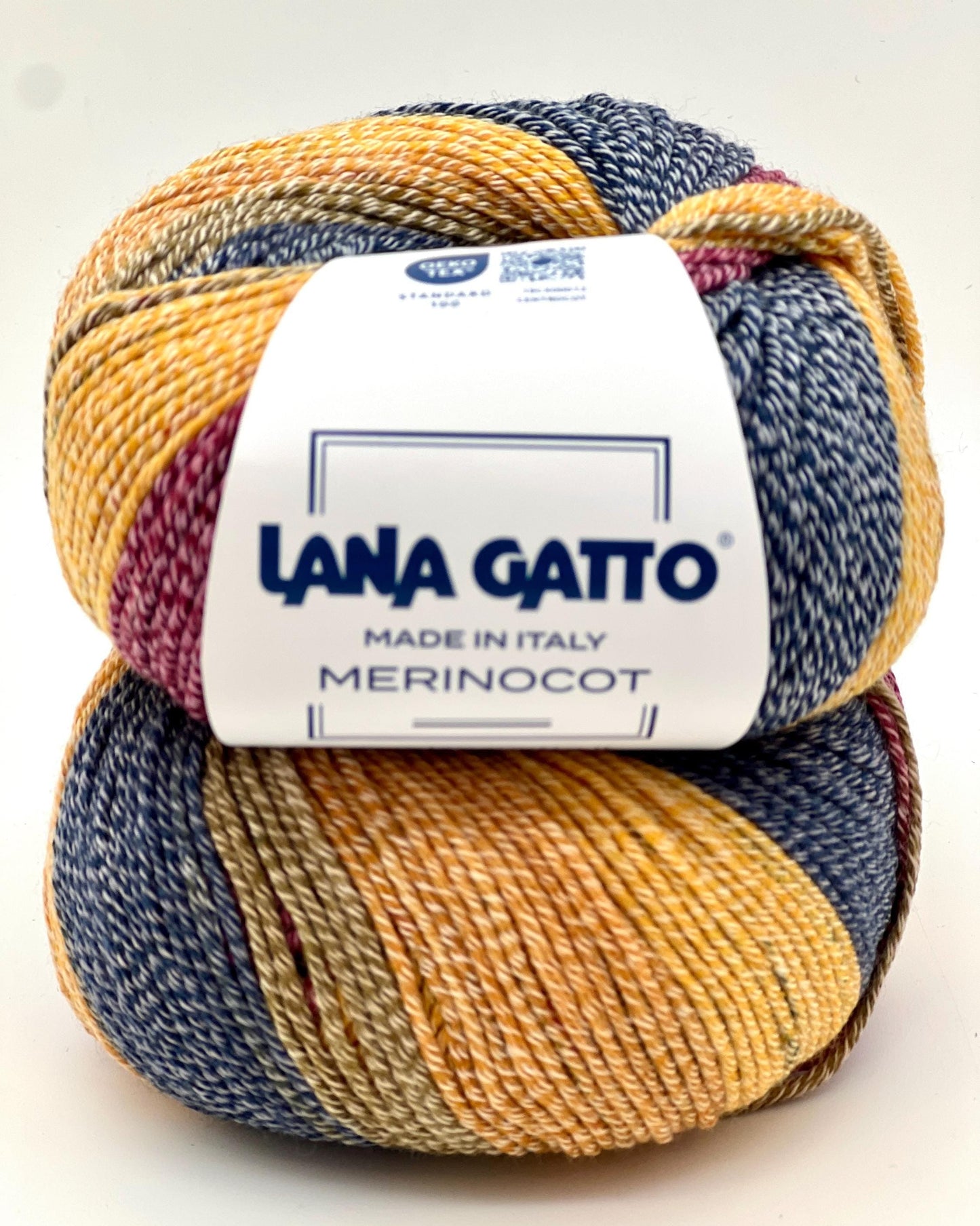 Exclusive iDOKNiT sport weight yarn, Gradient MERINOCOT by Lana Gatto Italy. A premium Italian-made blend of 53% merino wool and 47% cotton featuring a smooth gradient color transition. Providing 125m per 50g ball, this luxury fiber is curated by iDOKNiT for breathable, soft, and artistic garments with natural depth across all seasons.
