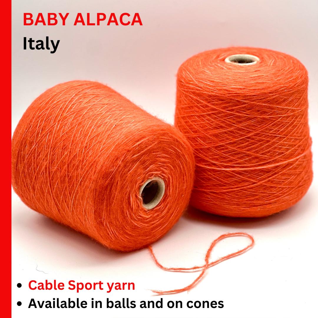 filpucci baby tinto baby alpaca cable yarn italy
luxury fluffy alpaca sport yarn 450m 100g
orange baby alpaca merino cable yarn close up
soft airy cable yarn for sweaters scarves shawls
italian alpaca yarn balls or cones