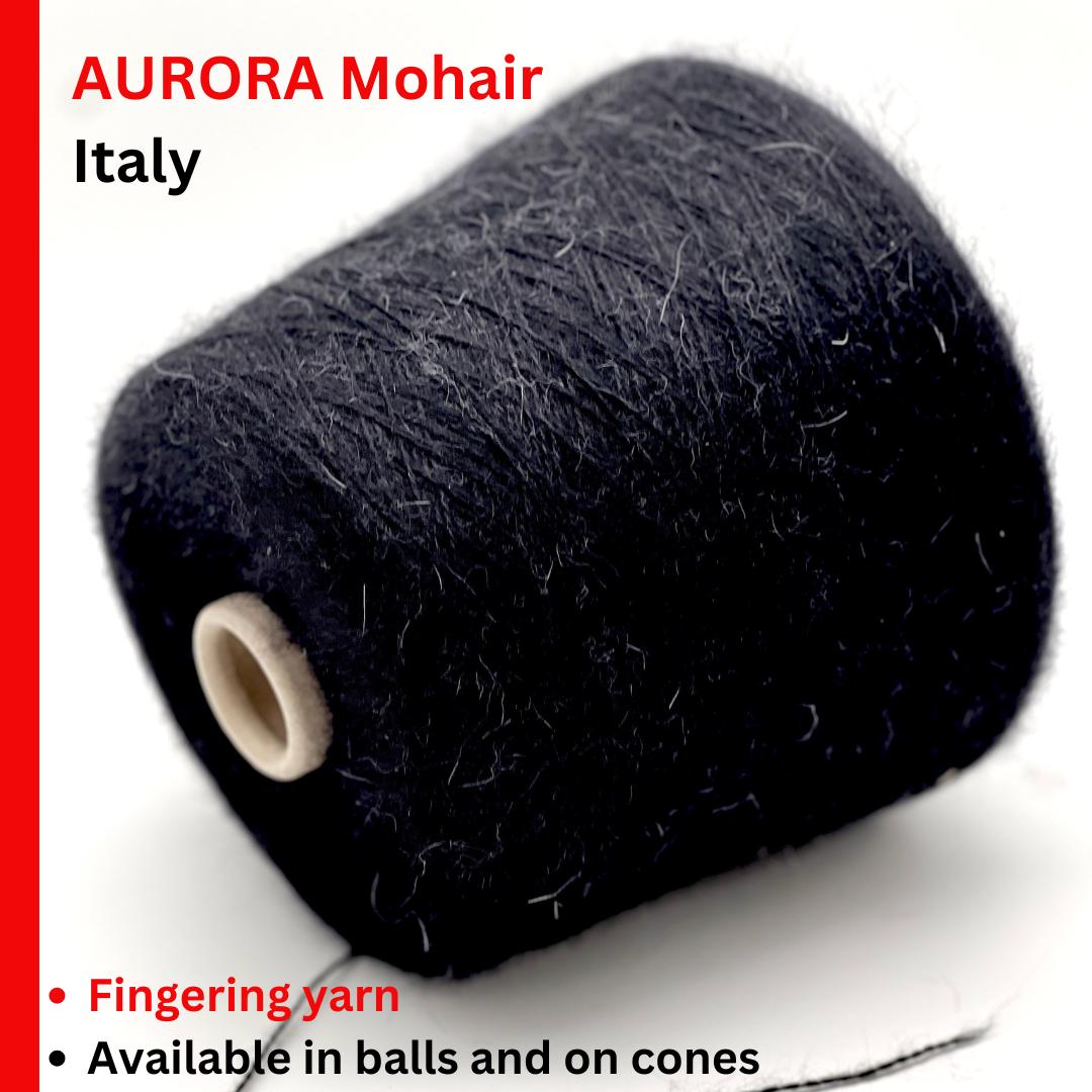 FILATI POWER AURORA black Superkid Mohair yarn cone, Italian lace weight mohair blend for sweaters, shawls, cardigans, and luxury knitting
