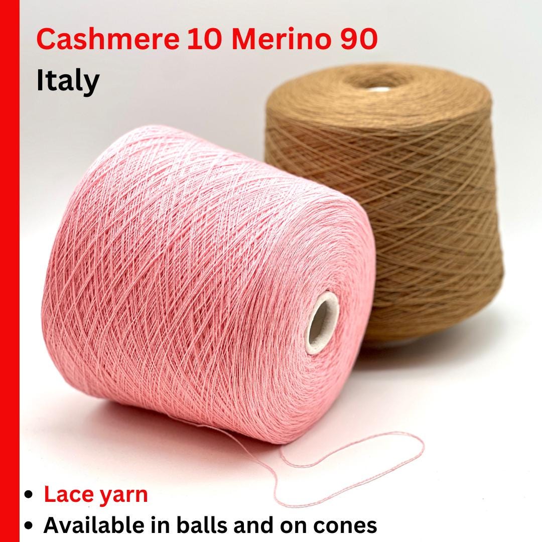 Exclusive iDOKNiT lace weight yarn, VIGOGNA by RiGo Italy. A high-quality blend of 10% cashmere and 90% merino wool in a 2/23 count, providing 1150m per 100g. Curated by iDOKNiT in 1276 Pink and 1277 Camel. Authentic Italian-made luxury fiber for ultra-soft, delicate garments with a refined finish.