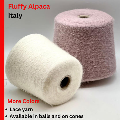 Alpaca Fluffy Yarn, ALPACA 70, Luxury Collection by RiGo, Premium Italian Yarn, Lace Weight, Available in Balls and on Cones, 1000m/100g (1093Y/3.52oz)