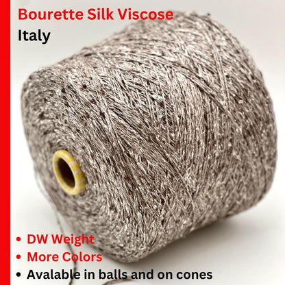 Bourette Silk Viscose Tweed Yarn, Premium Italian Yarn by Filati Buratti, Available on Cones and in Balls, DK-Sport Weight, 250m/100g (273y)