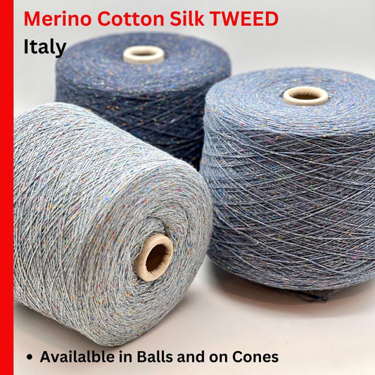 Profilo TULIP colorful tweed yarn made in Italy
Luxury Italian merino silk cotton tweed yarn close up
Soft tweed lace yarn 700m per 100g for sweaters and shawls
Italian tweed yarn with multicolor flecks
TULIP merino silk cotton yarn with refined tweed texture detail