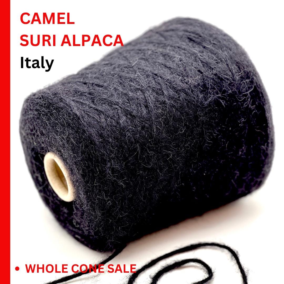 Luxury camel suri alpaca chainette yarn by Filati Naturali
Italian fluffy halo yarn with camel and alpaca fibers
Lightweight chainette DK-weight yarn on cone
Designer Italian camel alpaca knitting yarn
Soft lofty alpaca camel blend yarn