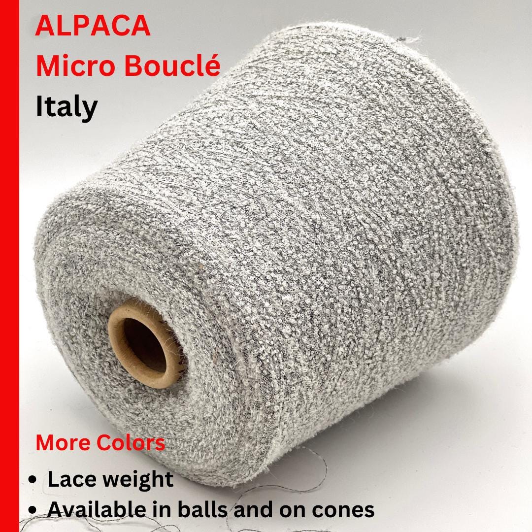 Elite iDOKNiT luxury micro-bouclé yarn, BABY15 by Polipeli Italy. 79% baby alpaca lace weight, Nm 14500. Authentic Italian-made fine airy loop yarn curated by iDOKNiT for professional knitting.