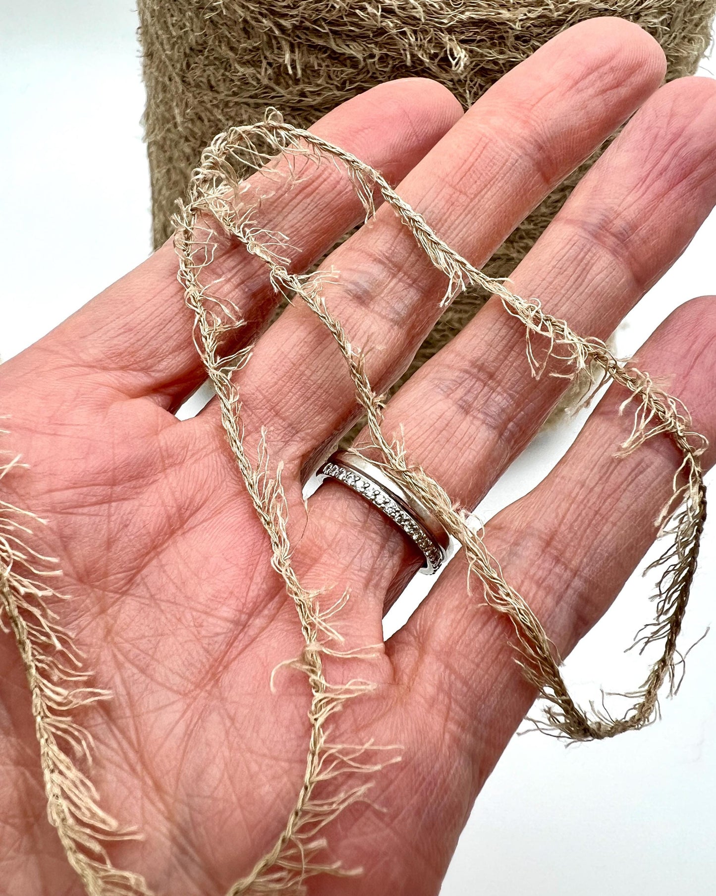 RiGo MANDORLO Italian grass yarn made from silk and merino wool, luxury textured fingering weight yarn for sweaters, shawls, and accessories.