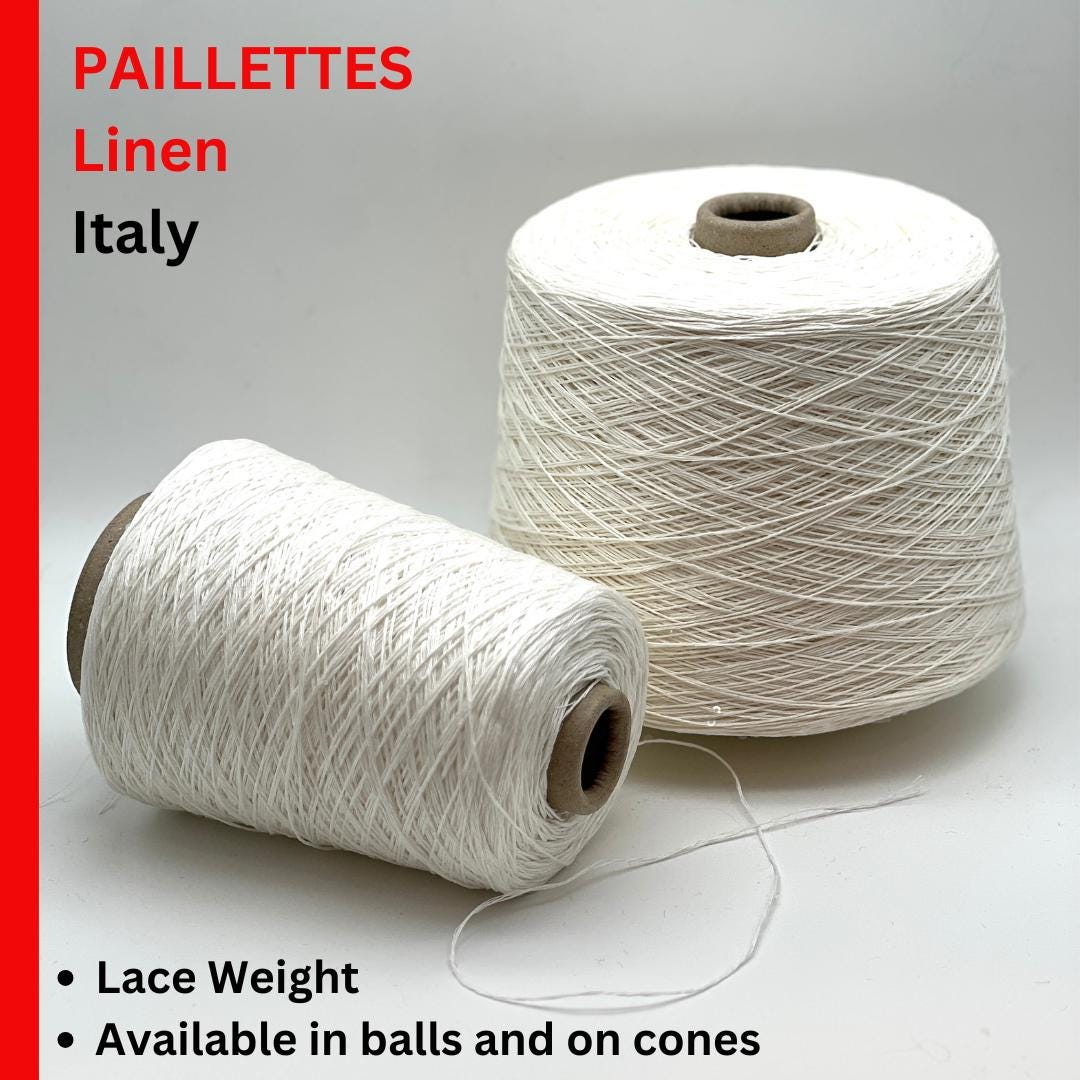 GG Filati BELLINO Italian linen sequin yarn with clear paillettes, lace weight yarn for tops, shawls, cardigans, and summer knitwear.