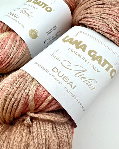 Lana Gatto DUBAI premium 72% Seta Silk and 28% Organic Cotton Italian sport weight yarn, hand-dyed for luxury summer knitting and crochet at iDOKNiT.