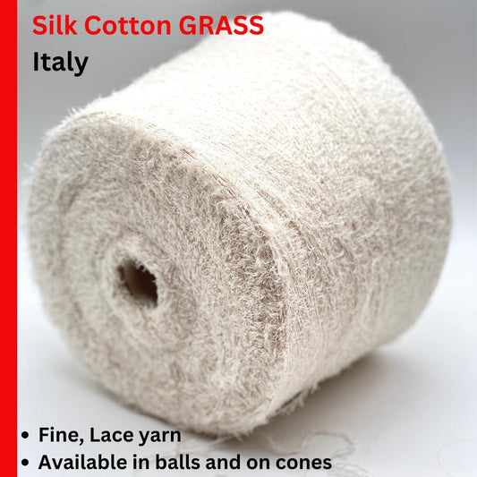 GRASS Silk Cotton Fur Yarn, CICLAMINO, Premium Italian Yarn by RiGo, Available in Balls and on Cones, Lace Weight, 600m/100g (656y/3.52oz)